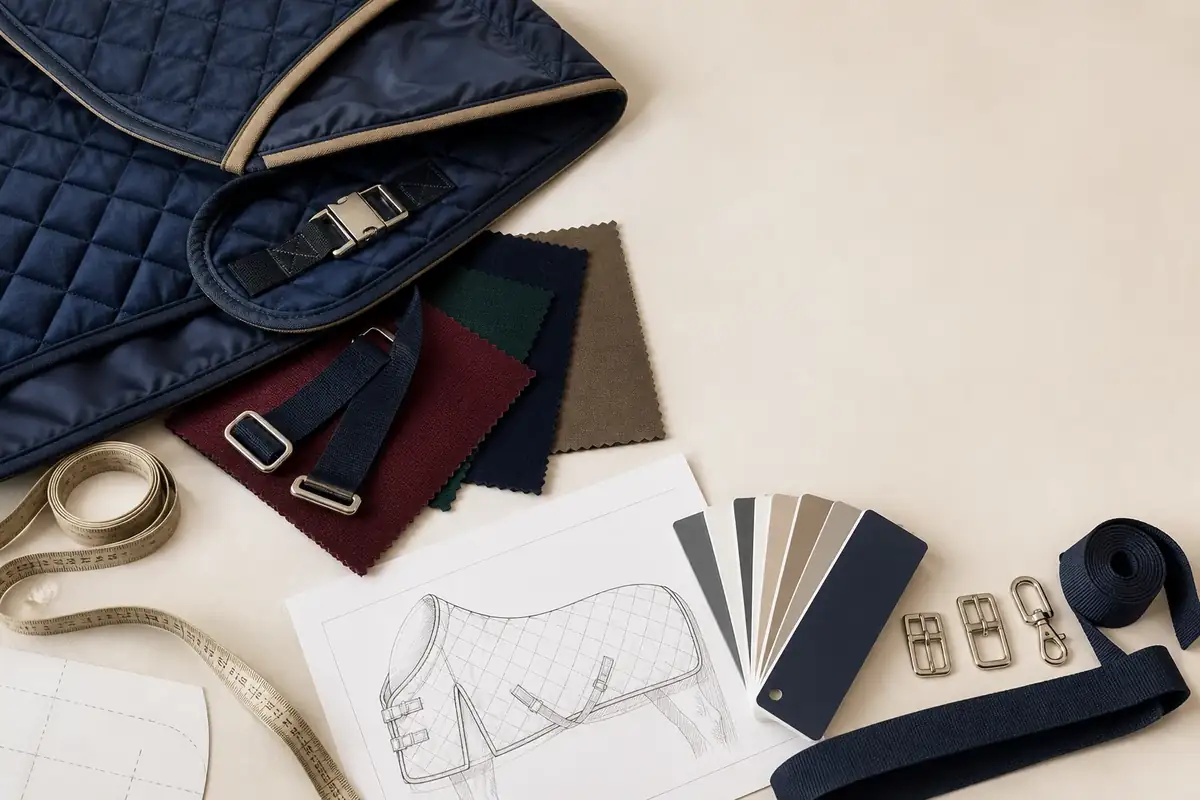Equestrian product development table with materials and components