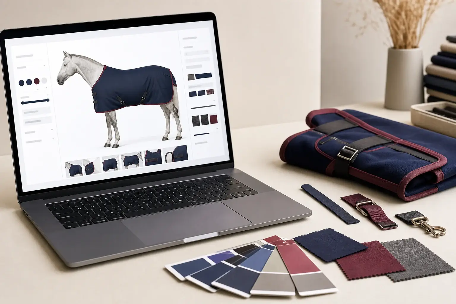 Digital horse rug colour brief beside physical material references