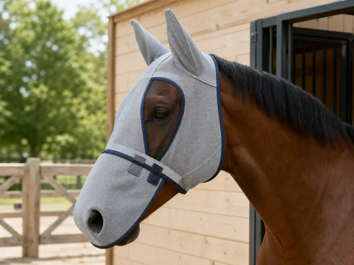 Fly masks & ear bonnets — Mask with detachable nose panel