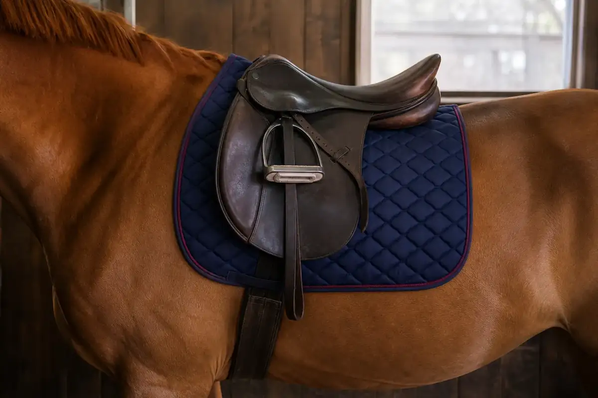 Unbranded saddle pad prepared for riding